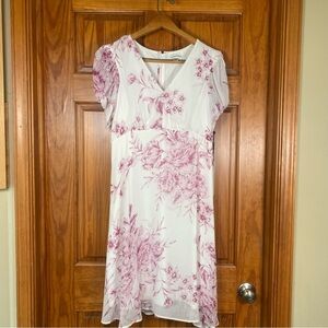 NWT Calvin Klein Pink Flutter Sleeve Midi Chiffon Floral Dress